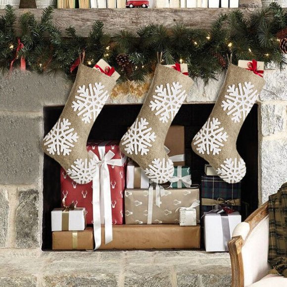 Meriwoods Burlap Christmas Stockings, 19 Inches 3 Pack Rustic Xmas Stockings NEW - Picture 2 of 6